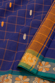 Ink Blue Handloom Chettinad Cotton Saree 10077319