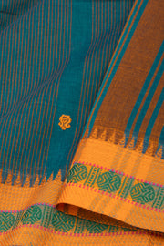 Peacock Blue Handloom Chettinad Cotton Saree 10077325