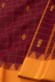 Dark Brown Handloom Chettinad Cotton Saree 10077330