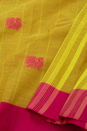 Lime Yellow Handloom Chettinad Cotton Saree 10077331