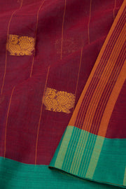 Maroon Handloom Chettinad Cotton Saree 10077332