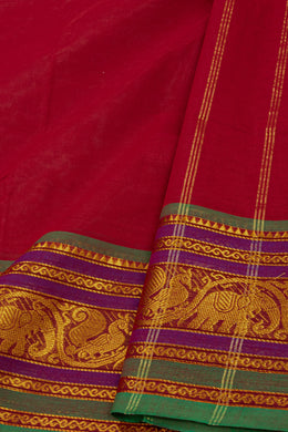 Red Handloom Chettinad Cotton Saree 10077345