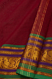 Dark Maroon Handloom Chettinad Cotton Saree 10077347