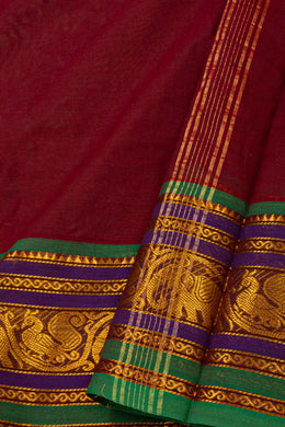 Dark Maroon Handloom Chettinad Cotton Saree 10077347