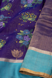 Blue Floral Motifs Chanderi Printed Silk Cotton Saree 10077356
