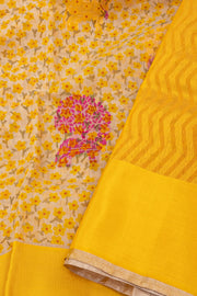 Gold Yellow Chanderi Printed Silk Cotton Saree 10077358
