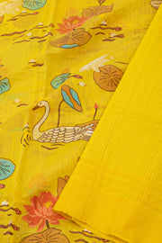 Yellow Chanderi Printed Silk Cotton Saree 10077359