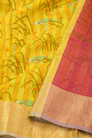 Yellow Chanderi Printed Silk Cotton Saree 10077360