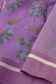 Purple Floral Motifs Chanderi Printed Silk Cotton Saree 10077362