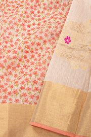 Pink Chanderi Printed Silk Cotton Saree With Floral Motifs 10077363