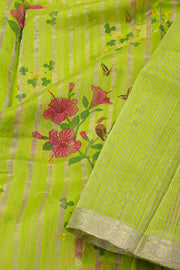 Green Chanderi Printed Silk Cotton Saree 10077368