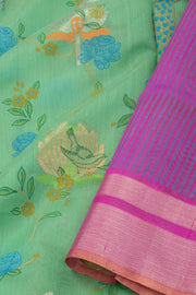 Green Bird Motifs Chanderi Printed Silk Cotton Saree 10077370