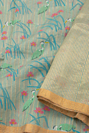 Blue Chanderi Printed Silk Cotton Saree 10077371