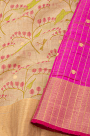 Beige Chanderi Printed Silk Cotton Saree 10077372