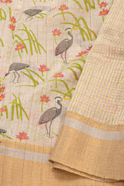 Beige Chanderi Printed Silk Cotton Saree