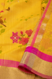 Yellow Floral Motifs Chanderi Printed Silk Cotton Saree 10077374