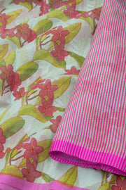 Mist Blue Floral Motifs Chanderi Printed Silk Cotton Saree 10077376