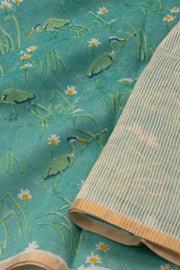 Blue Floral Motifs Chanderi Printed Silk Cotton Saree 10077377
