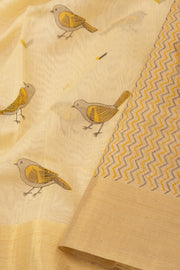 Beige Bird Motifs Chanderi Printed Silk Cotton Saree 10077378
