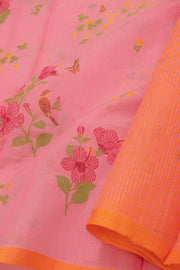 Pink Chanderi Printed Silk Cotton Saree With Floral Motifs 10077379