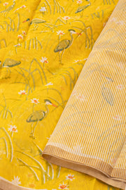 Lime Yellow Chanderi Printed Silk Cotton Saree 10077382