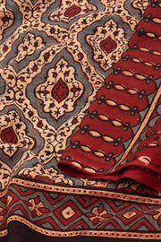 Red Ajrakh Printed Mulmul Cotton Saree 10077404