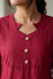 Maroon Handcrafted Solid Style Embroidered Cotton Kurta 10077410