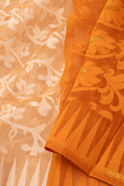 Orange Handloom Jamdani Cotton Saree with Floral Motifs 10077528