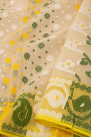 Yellow Handloom Jamdani Cotton Saree 10077529