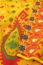Bright Yellow Handloom Jamdani Cotton Saree 10077531