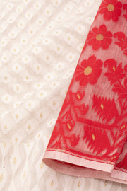 White Handloom Jamdani Cotton Saree with Floral Motifs 10077534