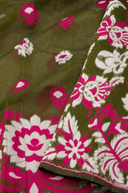 Olive Green Handloom Jamdani Cotton Saree 10077535