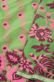 Pista Green Handloom Jamdani Cotton Saree with Floral Motifs 10077536