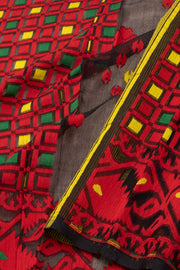 Red Handloom Jamdani Cotton Saree 10077541