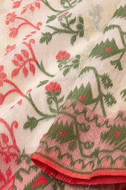 Cream Handloom Jamdani Cotton Saree With Floral Motifs 10077543