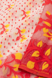White Handloom Jamdani Cotton Saree With Floral Motifs 10077544