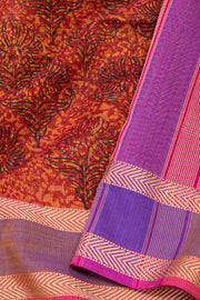 Orange Maheshwari Silk Cotton Saree 10077554