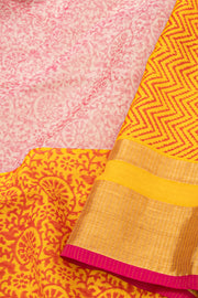 Yellow Printed Silk Cotton Saree 10077561