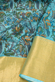 Blue Printed Maheshwari Silk Cotton Saree 10077563