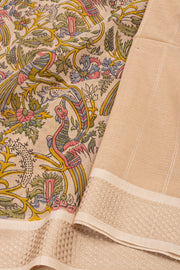 Beige Maheshwari Silk Cotton Saree 10077564