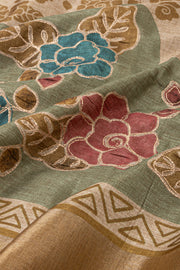 Beige Printed Semi Tussar Silk Saree 10077986