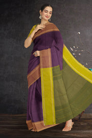 Purple Art Silk Kanjivaram Saree With Checks Design 10076334