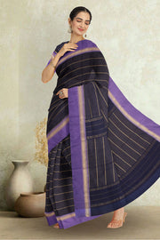 Blue Art Silk Kanjivaram Saree With Stripes Design 10076332
