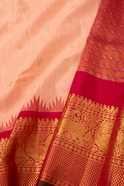 Peach Handloom Gadwal Kuttu Linen Saree With Silk Zari Border 10077068