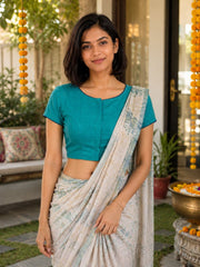 Blue Handcrafted Slub Cotton Solid Style Blouse 10073181