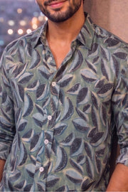 Green Full Sleeve Jahota Print Modal Silk Mens Shirt 10074376
