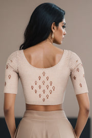 Brown Slub Cotton Embroidered Blouse 10072490