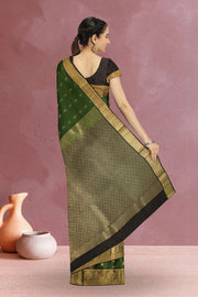 Kanjivaram Handloom Pure Silk Saree in Dark Forest Green with Zari Border and Pallu 10071871