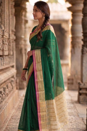 Midnight Forest Green Mysore Crepe Silk Saree with Zari Border 10076247