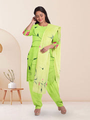 Green Hand Painted 3-Piece Salwar Suit Material 10076023